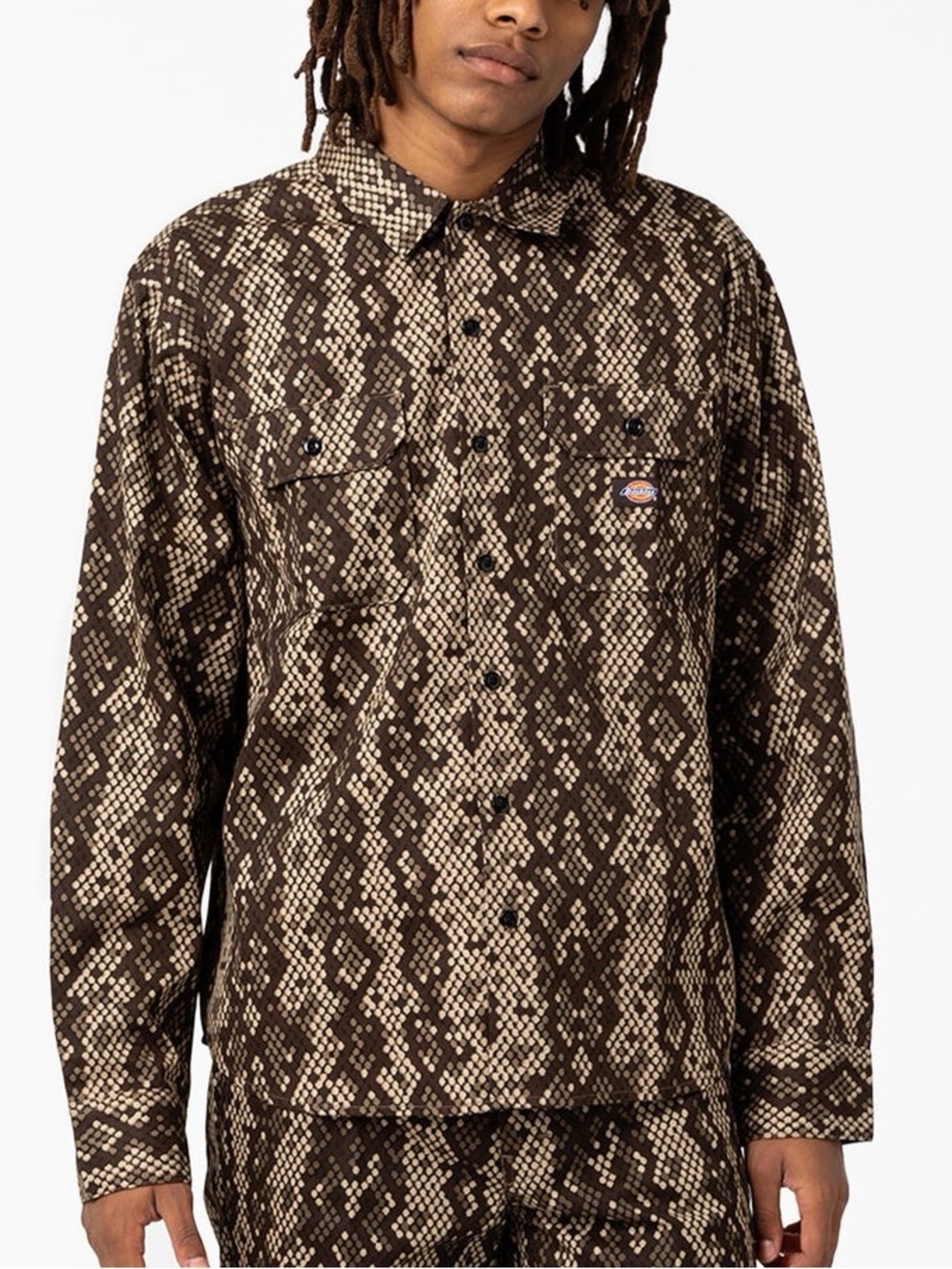 NWOT Dickies Camden Snake Print Button Up Shirt Long Sleeve Snakeskin Print